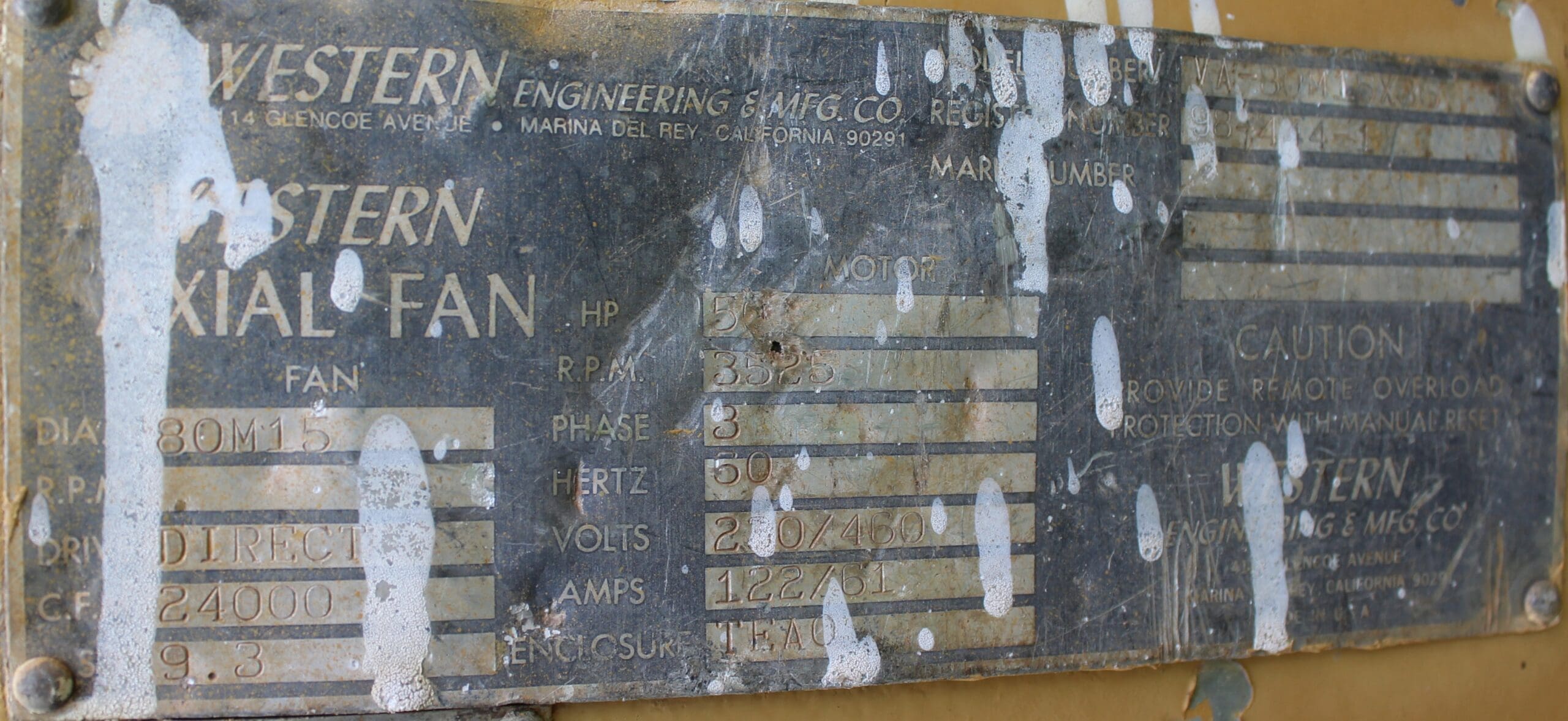 Western Engineering and MFG Fan - Model VA-80M15X86 - Image 2